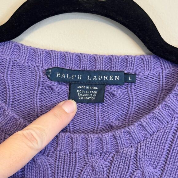 Ralph Lauren Cable Knit Sweater Purple Large - Picture 6 of 7